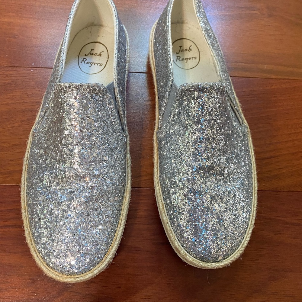 Jack Rogers Tucker Silver Glitter slip on shoes